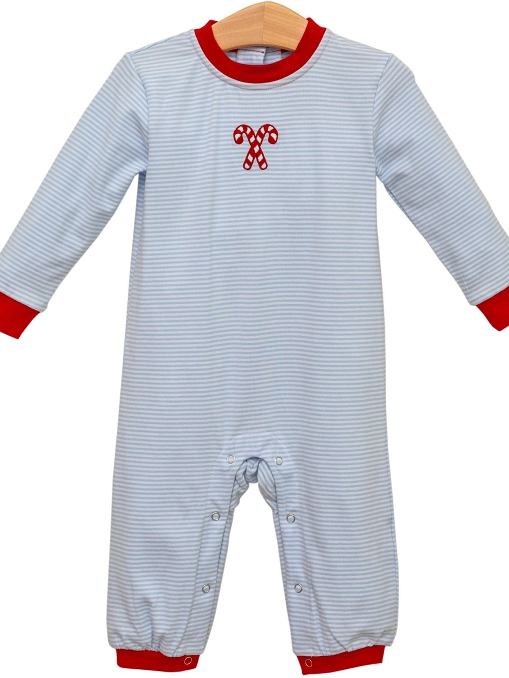 Holiday Blue Stripe Footie with Red Trim - Kids